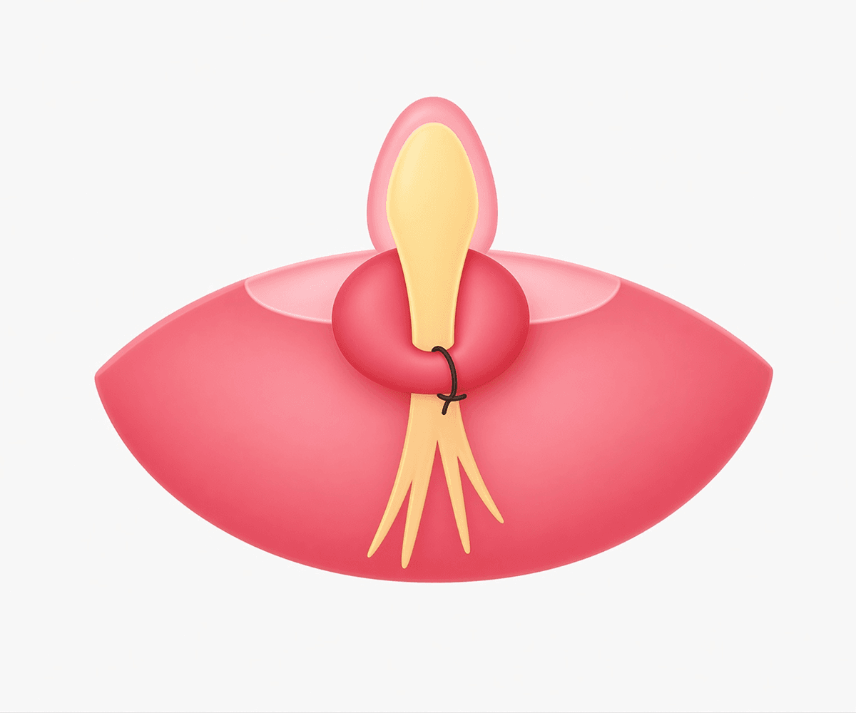 박리된 조직을 통해 유두를 고정합니다.